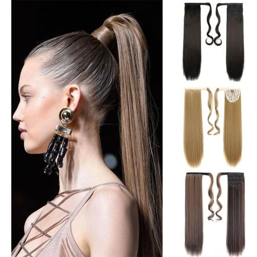 BUQI 24 inch Silky Straight Synthetic wrap around Ponytail Hairpieces for Women Hair Extension High Temperature Fiber