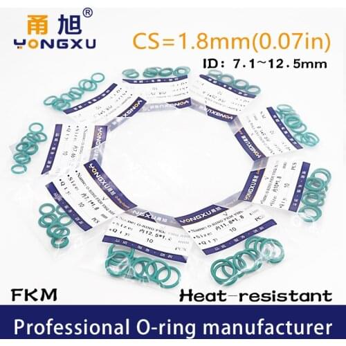 10PCS/lot Fluorine rubber FKM O-rings Seal CS1.8mm ID7.1/7.5/7.65/8/8.5/8.75/9/9.25/9.5/10/10.6/11.2/11.8/12.5*1.8mm Seal Gasket