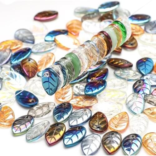 Leaf Lampwork Glass Beads 50pcs 10X18MM Petal Crystal Beads For Bracelets Charms DIY Crafts Earring Making Kit Jewelry Findings