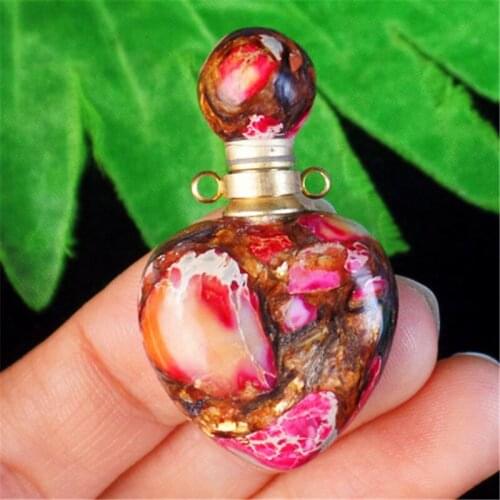 2pcs Peach Sea Sediment Jaspers heart shaped Pendant Oil Diffuser perfume bottle pendants charm for jewelry making healing gifts