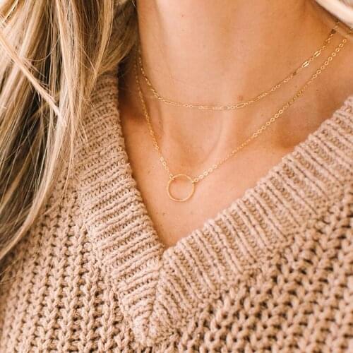 2 Pcs Simple Design Necklace Set Multi layer Lace Chain Round Circle 316L Stainless Steel Necklace Set for Women Party Jewelry