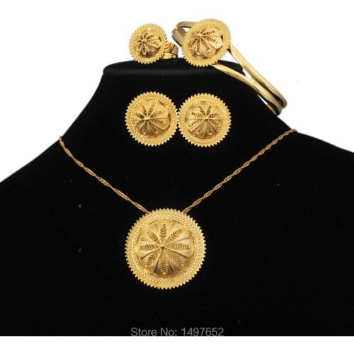 2017 Hot Sale Ethiopian Wedding Jewelry Sets18k Gold Filled Plated Jewelry Bridal Noble Jewelry Sets for Women
