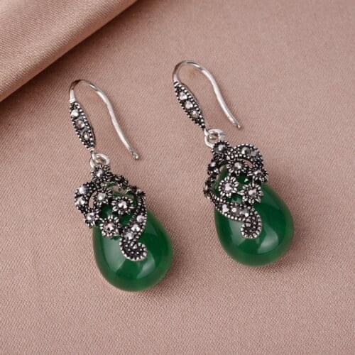 2021 Sliver 925 Vintage Drop Earrings Jewelry for Women Emerald Gemstones Water Drop Shape Dangle Earring Gift Wedding Wholesale