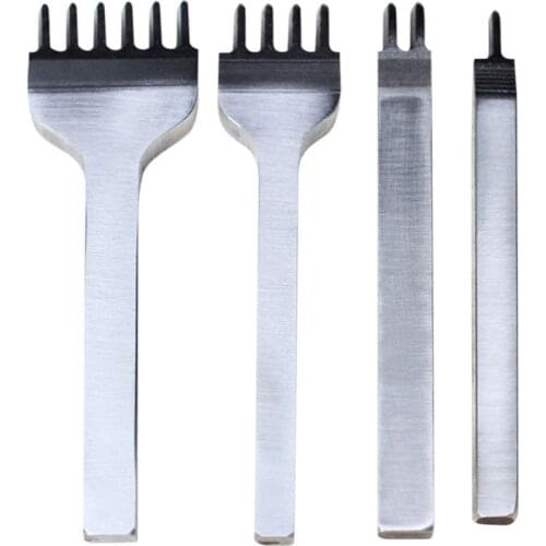 4PCS 3/4/5/6mm Leather Craft Punching Tools DIY Leather Hole Punches Stitching Punch Tool 1+2+4+6 Prong Piercer Tool for Leather