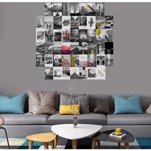 50Pcs Black and White Photo Scenery Famous Building Highway Humanities Wall Stickers Collage Set Photos Collection Room Decor