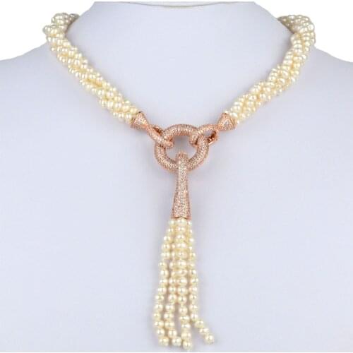 White Freshwater Pearl Necklace Zircon Beads Long Tassel Pendant Necklaces Women Choker Statement Collar Fashion Fine Jewelry