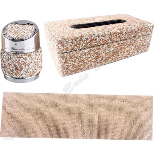 Cover Case Tissue Box with for Home Car Office use Sparkly Fashion Car Bling Bling Crystals Gold Towel Ashtray Paper Box