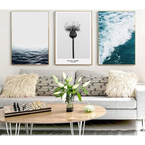Home Decor Nordic Canvas Painting Pretty Sea Seascape Dandelion Landscape Quote Picture Living Room Hotel Wall Art Backdrop DIY