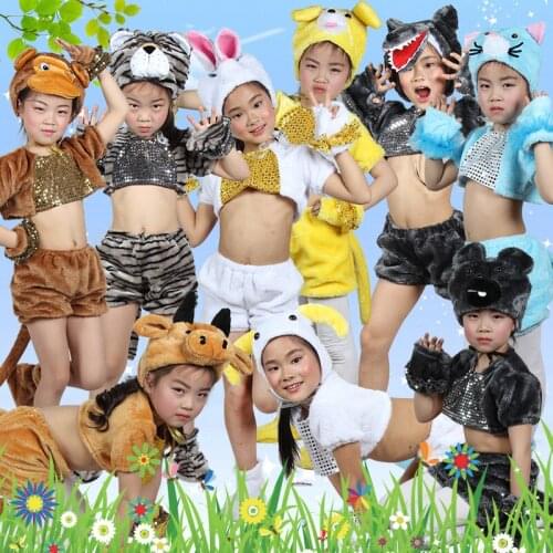 Children kid long plush animal cartoon dog bear cow ox blue cat monkey rabbit tiger wolf sheep party costume hat shoes gloves