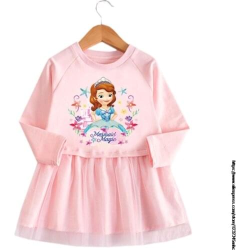 Disney Cotton Children Dresses Long Sleeve Sofia Lovely Dress Autumn Winter For Baby Girl 1-8Y Skirt Clothes Cosplay Costume