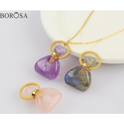Gems Stone Perfume Bottle Diffuser Necklace Gold Healing Crystal Necklace Stainless Steel Necklace Perfume Bottle Necklace G2018
