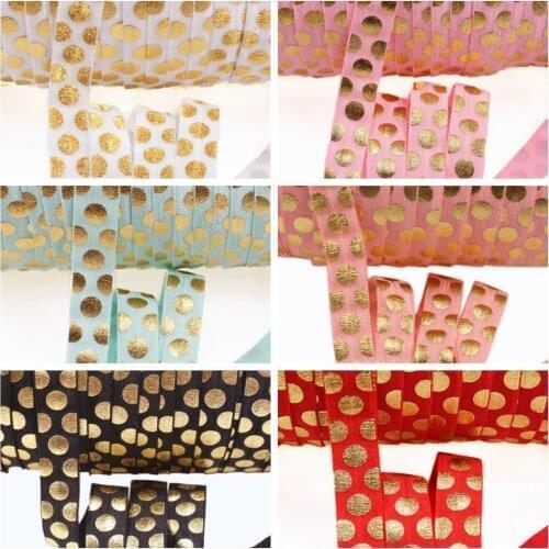 5/8" Gold foil Big Dots FOE fold over elastic for hair ties headband accessories welcome custom printed