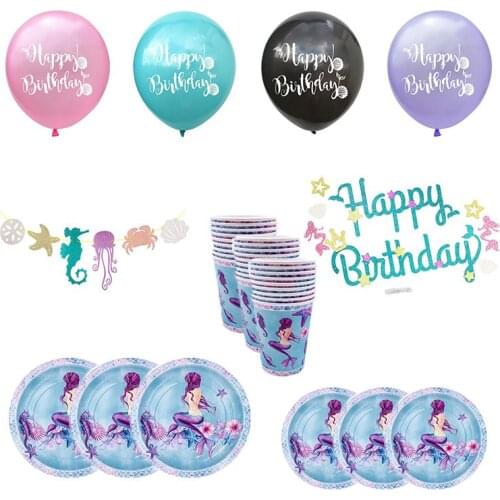 Purple Mermaid Themed Party Tableware Themed Party Mermaid Tail Balloon Baby Shower Birthday Supplies Mermaid Decoration