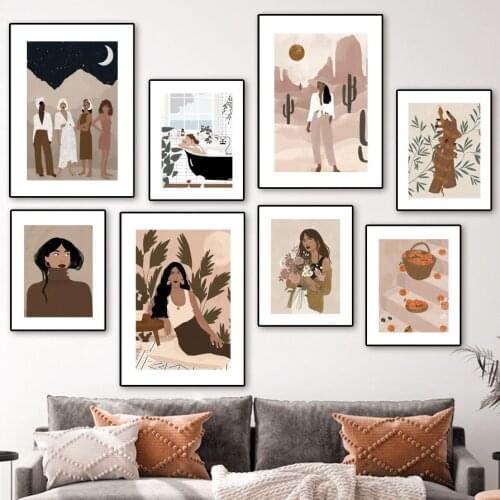 Cactus Flower Black Bath Girl Illustrations Art Canvas Painting Nordic Posters And Prints Wall Pictures For Living Room Decor