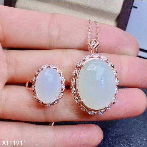 KJJEAXCMY fine jewelry 925 sterling silver inlaid Natural White jade pendant ring classic ladies suit support detection trendy