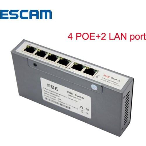 ESCAM 4CH POE Switch 10/100M 150m Distance 85W DC&2 Lan Port for network IP Camera POE Power Supply Adapter