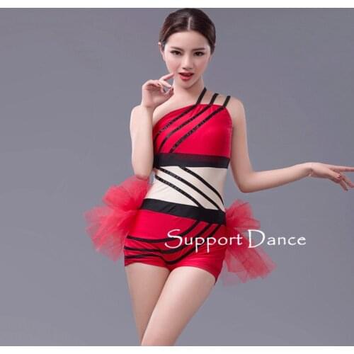 Red Fashionable Sexy Jazz Modern Contemporary Dance Costume For Children And Adult C296