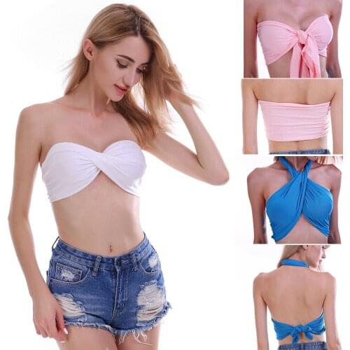 Sexy Summer Women Crop Top Hollow Out Bandage Solid Vest Cross Tied Hanging-Neck Sleeveless Backless Clubwear Female Tank Tops