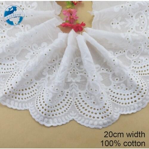 20cm wide 100% Cotton embroid lace sewing ribbon guipure trim wedding lace DIY Garment Accessories french african doll lace#3920