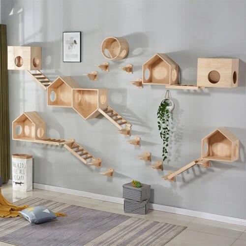 Cat Climbing Ladder Pet Cat Toy Wall Hanging Solid Wood Cat Scratching Post Cat Litter Cat Jumping Platform Stable And Reliable