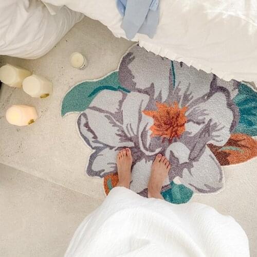 Multi-function flower shaped wool blending thick area rug 96*100cm,decoration art floor mat anti-slip-resistant shower mat