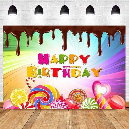Mocsicka Donut Lollipop Happy Birthday Backdrop Candy Land Sweet Girl Birthday Party Dessert Table Decorations Props