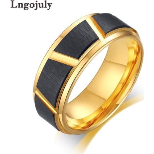 Fashion Mens Ring Tungsten Carbide Rings Wedding Ring Gold Color Inner Ring Jewelry Engagement Tungsten Ring Gothic Jewelry