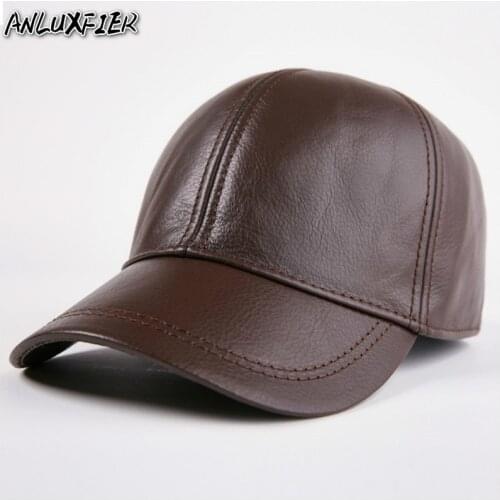 Mens Genuine Leather Hat Cap Cowboy Baseball Cap Youth Leather Adjustable Hat Middle-aged Spring and Autumn Season Cap B-8812