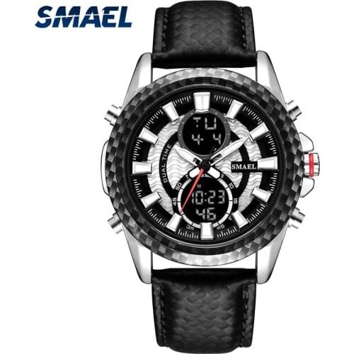 SMAEL Mens Chronograph Analog Quartz Watch with Date, Luminous Hands, Waterproof Leather Strap Wristswatch for Man