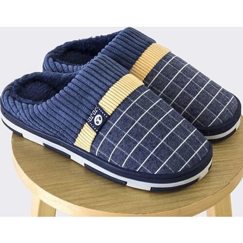 2021 Men Slippers New Warm Mens Slippers Short Plush Flock Home Slippers for Men Hard-wearing Non-slip Sewing Soft Male Shoes