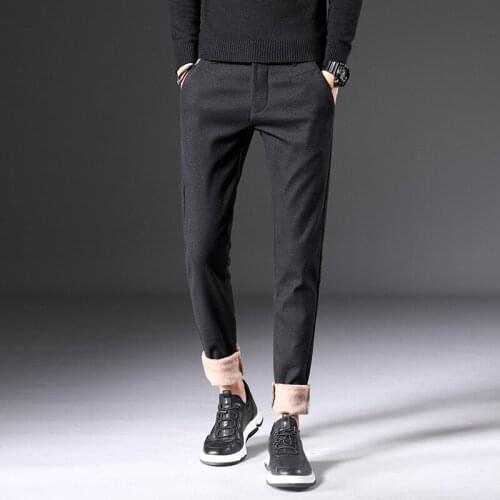 Mens Winter Classic Super Warm Thick Trousers Fleece Male Long Business Pants Men
