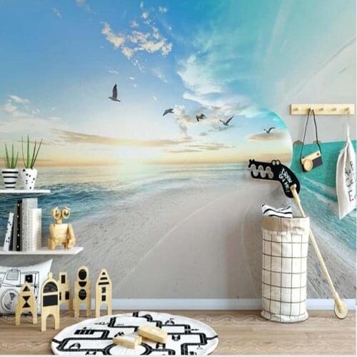 3d Sea Blue Sky Bird Photo Wallpaper Wall Art Wall Decor Bedroom Wall Papers Roll Mural Wall Mural Decals Custom Scenery