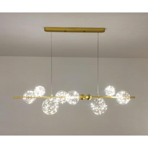 Dining Room Led Modern Lighting Straight Beads Glass Globe Pendant Lights Paint Gold Metal Pendant Lamp Cord Hang Lamp Fixtures