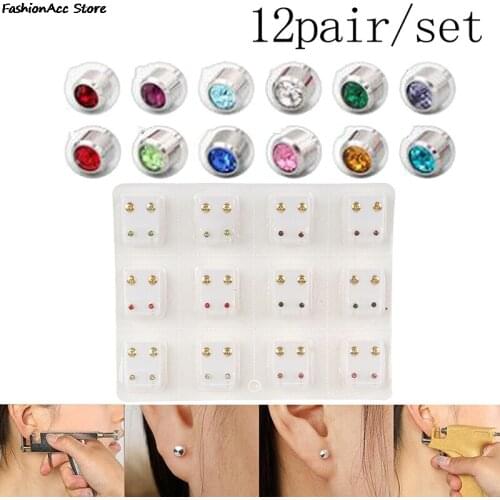 12Pairs Medical Earrings Piercing Tool Kits Ear Stud Surgical Steel Ear Studs Earrings Set Piercing Stud Earring