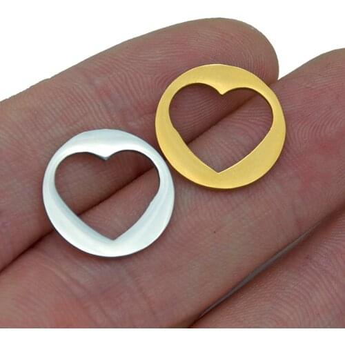 5pcs Stainless Steel Round Shape Hollow Heart Charm Connector Cute Love Pendant Women Girls Jewelry Making Necklace Diy Bracelet