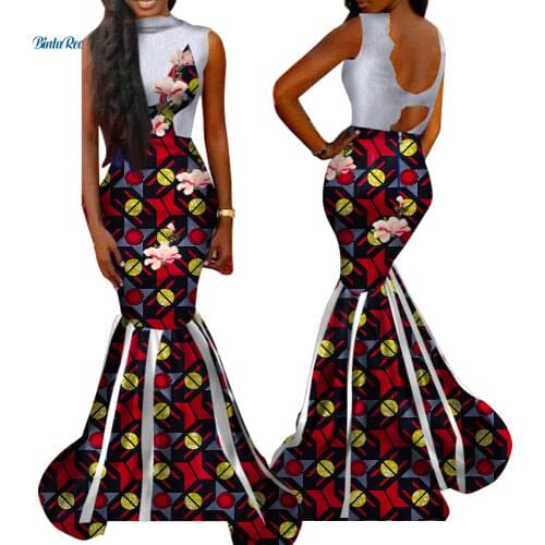 African Print Dresses for Women Bazin Riche Dashiki Women African Clothing Lace Applique Long Mermaid Dresses Vestidos WY3474