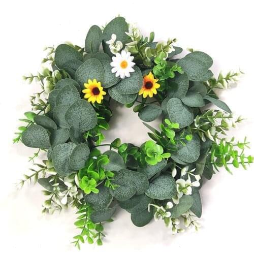 Sunflower Chrysanthemum Artificial Wreath Green Eucalyptus Leaf Flower Garland For Home Decoration Window Display
