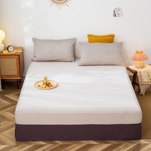 1 pc Coral Fleece Bed Cover With Elastic Queen King Size Bedding Light Grey Plain Dyed Solid Color Bed Sheet drap lit 2 places