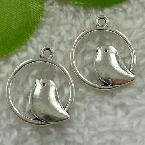 200 pieces antique silver bird charms 24x20mm #1681