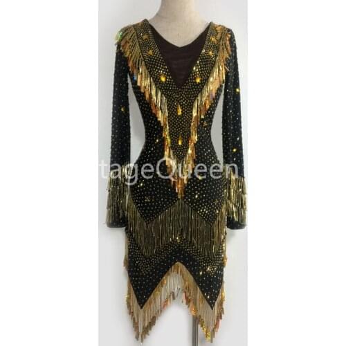 Luxury Beads Tassels Crystals Latin Dance Dress Women Girls Latin Dance Performance Clothing Adult Ballroom Competition Costume