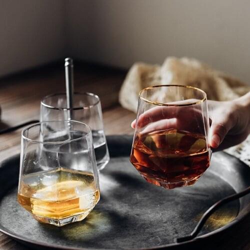Hexagonal Diamond Whisky Glass Cup Wine Glass Cup Octagonal Gold Rim Whiskey Glass Shot Glass Milk Tea Mug Water Glass Home