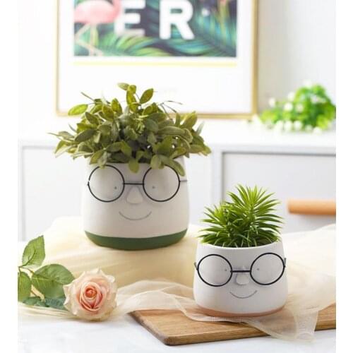 Vase Nordic Style Ins Home Simple Ceramic Cement Flowerpot with Tray Literary Personality Cute Fleshy Green Radish Potted Plants