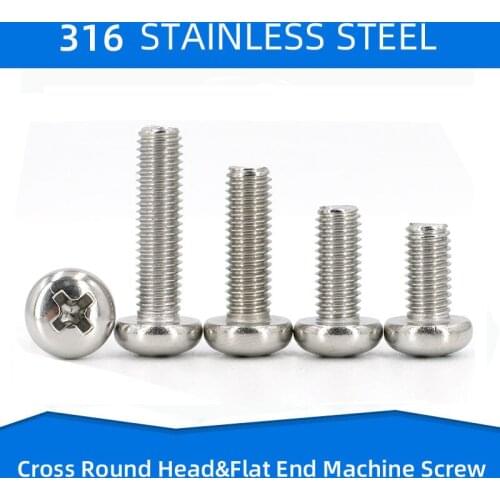 316 Stainless Steel Screw Blot Cross Countersunk Round Head Flat End Screws Fastening Screw Bolts M6 M8 M10