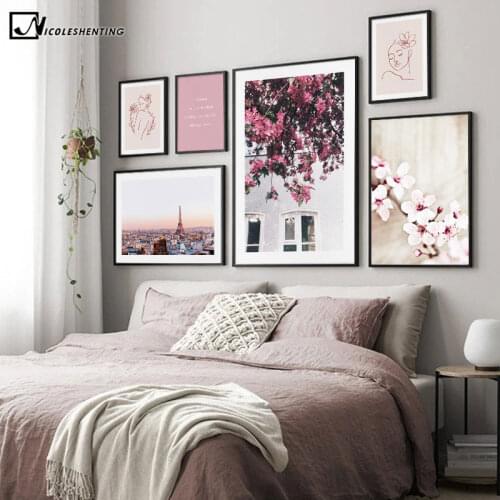 Cherry Flower Architecture Paris Canvas Painting Line Drawing Poster Wall Art Print Landscape Photograph Home Decoration Picture