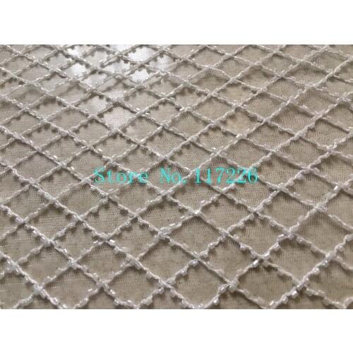 JRB-3323 white glass beads embroidery french net lace fabric for wedding dress/evening dress ship by dhl