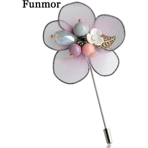 FUNMOR Purple Flower Shape Brooches For Women Vintage Colorful Beads Shell Brooch Business Casual Suit Lapel Pins Dress Bijoux