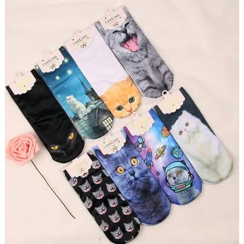 Womens Funny Animal Cute 3D Print Socks Women Ankle Socks Unisex Kawaii Socks Hot Women Fashion Sox Cartoon Cat for Female
