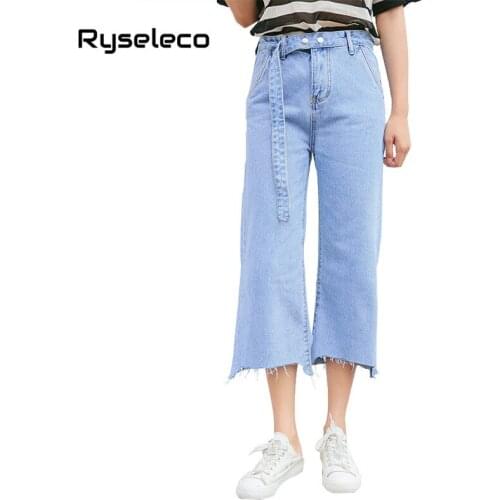 Autumn Spring Women Fashion Casual Loose Denim Pants High Waist Straight Washed Irregular Hem Jeans Brief Boyfriends Trousers