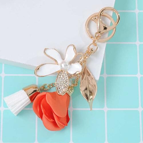 Women Charm Cute Flower Tassel Keychain Bag Crystal Car Key Chain Key Ring Car Accessories Valentines Day Party Gift Dropship