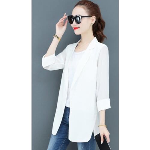 #5274 Spring Summer Sunscreen Blazer Jacket Women Loose Cardigan Casual Woman Blazer Side Split Kimono Chiffon Blazer Femme Thin